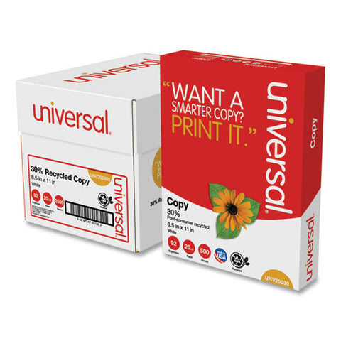 30% Recycled Copy Paper, 92 Bright, 20 Lb, 8.5 X 11, White, 500 Sheets-ream, 5 Reams-carton