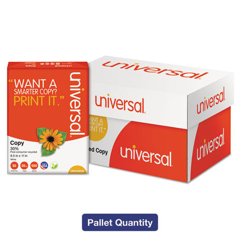 30% Recycled Copy Paper, 92 Bright, 20 Lb, 8.5 X 11, White, 500 Sheets-ream, 10 Reams-carton, 40 Cartons-pallet