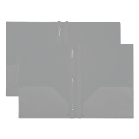 Plastic Twin-pocket Report Covers With 3 Fasteners, 100 Sheets, White, 10-pk