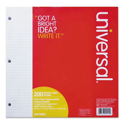 Filler Paper, 3-hole, 8.5 X 11, Medium-college Rule, 200-pack
