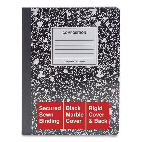 Composition Book, Medium-college Rule, Black Marble, 9.75 X 7.5, 100 Sheets, 6-pack