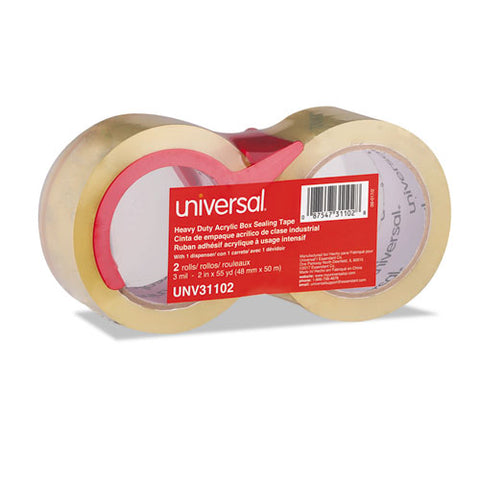 Heavy-duty Acrylic Box Sealing Tape With Dispenser, 3" Core, 1.88" X 54.6 Yds, Clear, 2-pack