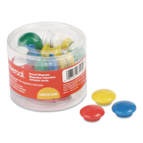 Assorted Magnets, Plastic, 5-8" Dia, 1" Dia, 1 5-8" Dia, Asst Colors, 30-pack