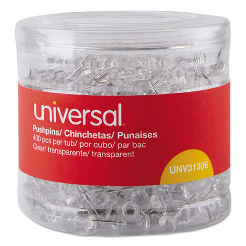 Clear Push Pins, Plastic, 3-8", 400-pack
