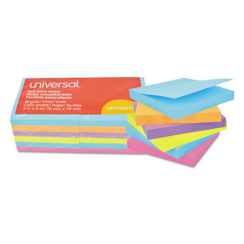 Self-stick Note Pads, 3 X 3, Assorted Bright Colors, 100-sheet, 12-pk