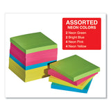 Self-stick Note Pads, 3 X 3, Assorted Neon Colors, 100-sheet, 12-pack