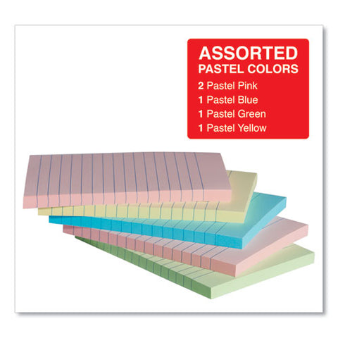 Self-stick Note Pads, 4 X 6, Lined, Assorted Pastel Colors, 100-sheet, 5-pk