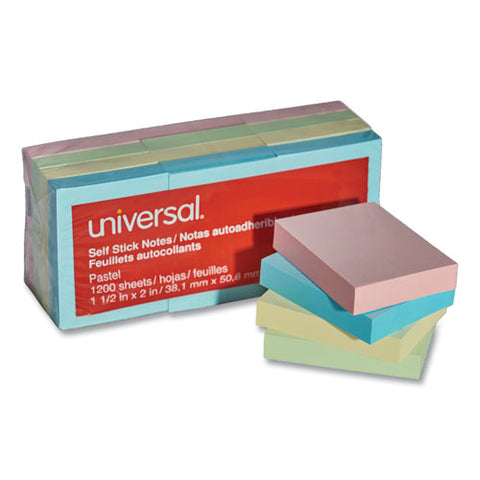 Self-stick Note Pads, 1 1-2 X 2, Assorted Pastel Colors, 100-sheet, 12-pack