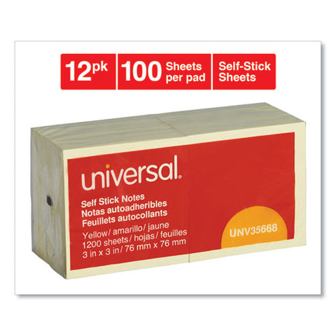 Self-stick Note Pads, 3 X 3, Yellow, 100-sheet, 12-pack