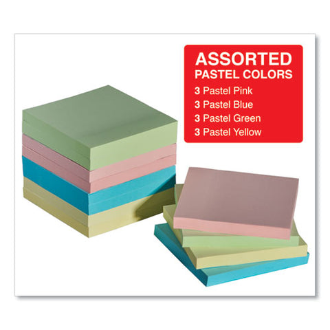 Self-stick Note Pads, 3 X 3, Assorted Pastel Colors, 100-sheet, 12-pack