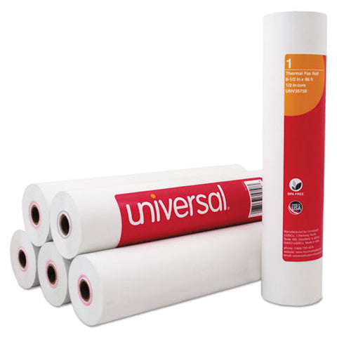 Direct Thermal Printing Fax Paper Rolls, 0.5" Core, 8.5" X 98ft, White, 6-pack