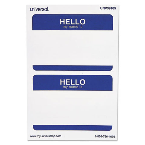 "hello" Self-adhesive Name Badges, 3 1-2 X 2 1-4, White-blue, 100-pack