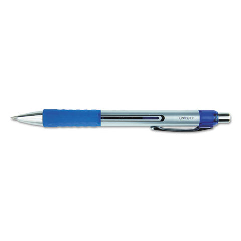 Comfort Grip Retractable Gel Pen, Medium 0.7mm, Blue Ink, Silver Barrel, Dozen