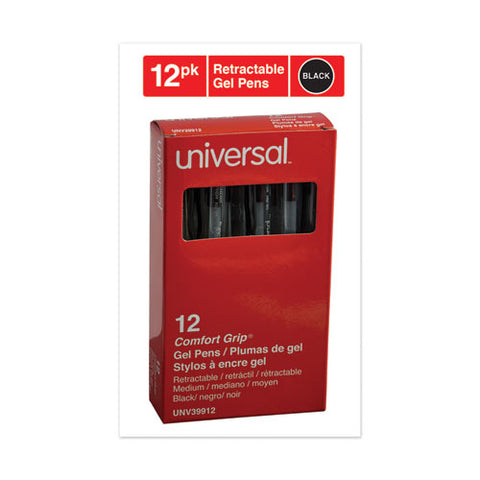 Comfort Grip Retractable Gel Pen, 0.7mm, Black Ink, Smoke Barrel, Dozen