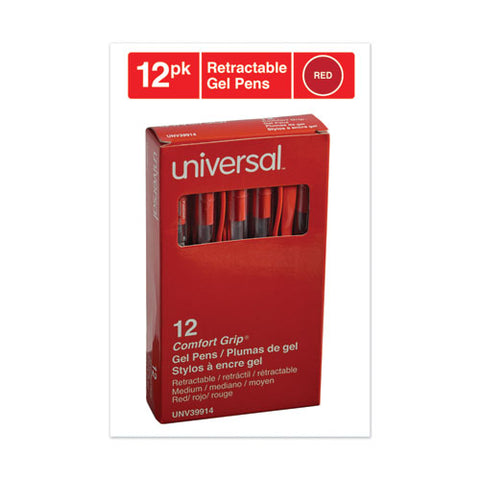 Comfort Grip Retractable Gel Pen, 0.7mm, Red Ink, Translucent Red Barrel, Dozen