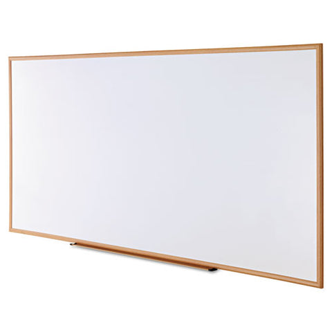 Dry-erase Board, Melamine, 96 X 48, White, Oak-finished Frame