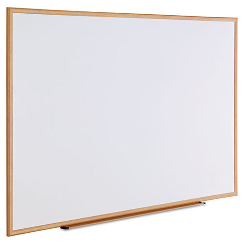 Dry-erase Board, Melamine, 72 X 48, White, Oak-finished Frame