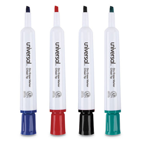 Dry Erase Marker, Broad Chisel Tip, Assorted Colors, 4-set