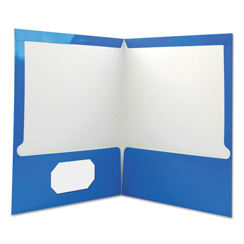 Laminated Two-pocket Folder, Cardboard Paper, Blue, 11 X 8 1-2, 25-pack
