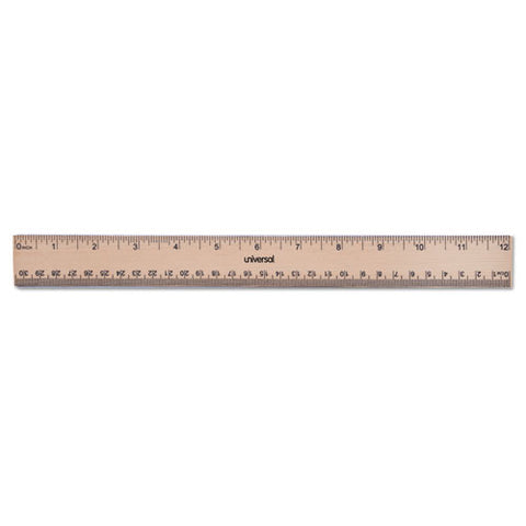 Flat Wood Ruler W-double Metal Edge, 12", Clear Lacquer Finish