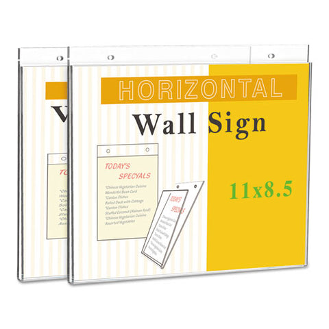 Wall Mount Sign Holder, 11" X 8 1-2", Horizontal, Clear, 2-pack