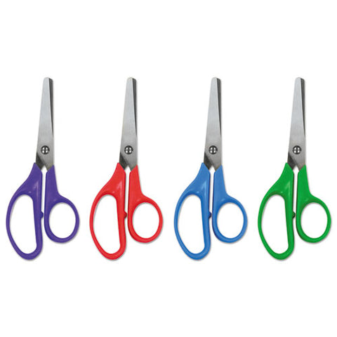 Kids' Scissors, Rounded Tip, 5" Long, 1.75" Cut Length, Assorted Straight Handles, 12-pack