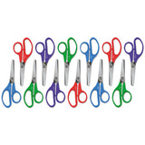 Kids' Scissors, Rounded Tip, 5" Long, 1.75" Cut Length, Assorted Straight Handles, 12-pack