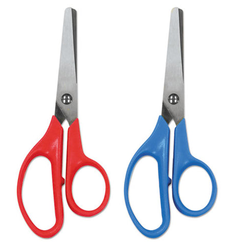 Kids' Scissors, Rounded Tip, 5" Long, 1.75" Cut Length, Assorted Straight Handles, 2-pack