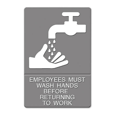 Ada Sign, Employees Must Wash Hands... Tactile Symbol-braille, 6 X 9, Gray