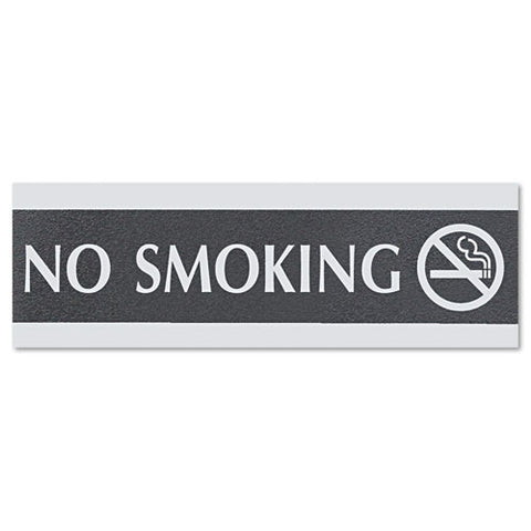 Century Series Office Sign, No Smoking, 9 X 3, Black-silver