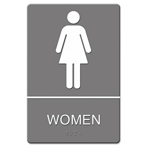 Ada Sign, Women Restroom Symbol W-tactile Graphic, Molded Plastic, 6 X 9, Gray