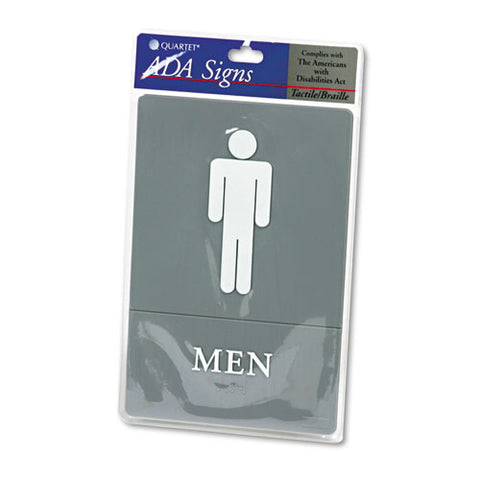 Ada Sign, Men Restroom Symbol W-tactile Graphic, Molded Plastic, 6 X 9, Gray