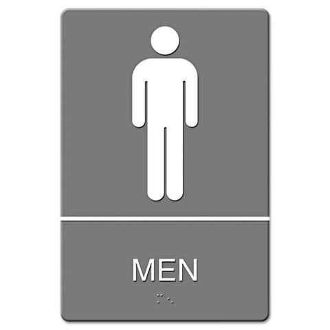 Ada Sign, Men Restroom Symbol W-tactile Graphic, Molded Plastic, 6 X 9, Gray