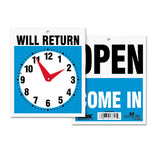 Double-sided Open-will Return Sign W-clock Hands, Plastic, 7 1-2 X 9