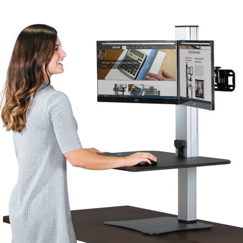High Rise Electric Dual Monitor Standing Desk Workstation, 28" X 23" X 20.25", Black-aluminum