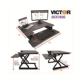 High Rise Height Adjustable Standing Desk With Keyboard Tray, 36" X 31.25" X 5.25" To 20", Gray-black