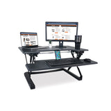 High Rise Height Adjustable Standing Desk With Keyboard Tray, 36" X 31.25" X 5.25" To 20", Gray-black