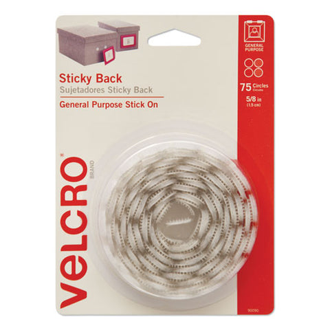 Sticky-back Fasteners, Removable Adhesive, 0.63" Dia, White, 75-pack