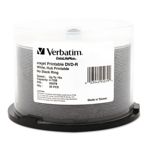Dvd-r Discs 4.7gb 16x Datalifeplus White Inkjet Printable, 50-pk Spindle