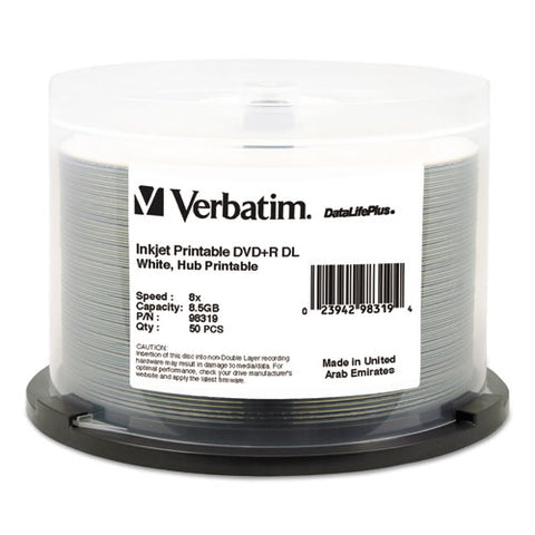 Dvd+r Dual Layer Recordable Disc, 8.5gb, 8x, Printable, Spindle, 50-pk