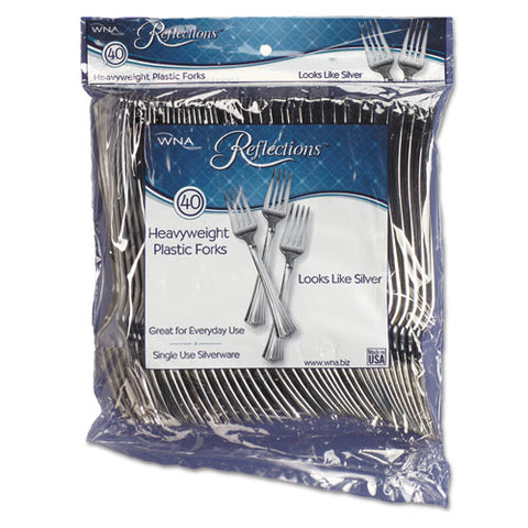 Reflections Heavyweight Plastic Utensils, Fork, Silver, 7", 40-pack, 8 Packs-carton
