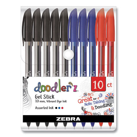 Doodler'z Gel Stick Pen, Bold 1 Mm, Assorted Ink, Assorted Barrels, 10-pack