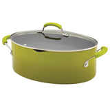 Rachael Ray Porcelain Enamel II Nonstick 8-Quart Covered Oval Pasta Pot with Pour Spout-Green