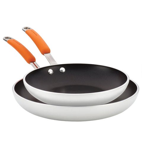 Commercialware Nonstick Twin Pack 10-Inch and 12-1/4-Inch Skillets, Gray with Orange Handles