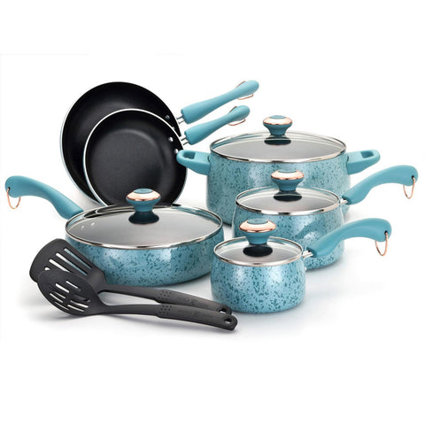 Paula Deen Porcelain Nonstick 12 Piece Cookware Set in Speckel Blue