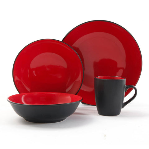 Vivendi 2-Tone 16 pc Dinnerware Set-Red/Black