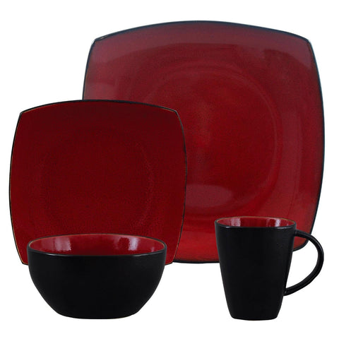 Soho Lounge Square 16-piece Dinnerware Set, Burgundy