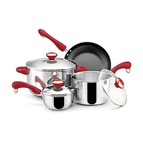 Paula Deen Stainless Steel Red Handle 7-piece Cookware Set