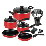 Cuisine Select Windberg 25-Piece Aluminum Cookware Combo Set- Red