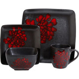 Zinnia Bloom 16pc Sq Dw Set-Grey Stoneware